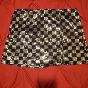 Sequin Checkered Mini Skirt in Black and Gold